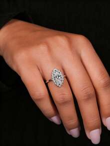 1 chiếc nhẫn kim cương hình chữ V sang trọng cổ điển, quà tặng đính hôn, quà tặng ngày lễ, trang sức bạc S925 cao cấp. - Nhẫn Marquise - Xem 6