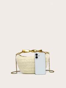 Geantă de mână pentru femei, mâner metalic, design unic, versatilă și la modă, geantă crossbody retro cu lanț metalic