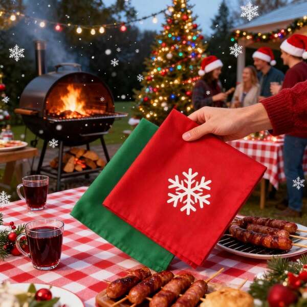 4 Pieces Christmas Printing Napkins Cloth Cotton Hemming 40*40cm/15.74*15.74inch Square Potluck At Home Casual Dinner Holiday Open House Table Sweet 16 Party Tables Decorative Perfect For Indoor Or Ourdoor Events Brunch Grand Celebration