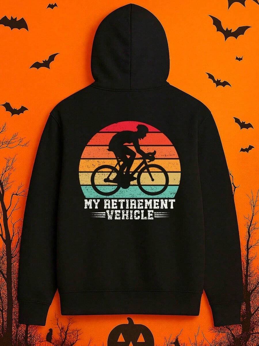 1 Pack Men'S & Women'S Vintage Cycling Graphic Hooded Sweatshirt - My Retirement Vehicle Funny Retirement Design, Comfortable Pullover Hoodie For Casual & Formal Wear, Long Sleeve Regular Fit, (1),Fall Hoodies,Men's Fall Clothes,Street Wear,Halloween,Mens Hoodies,Y2k Clothes,Jesus Hoodie,Thanksgiving Day,Nightmare Before Christmas,Christmas - 黑色 - 查看 1