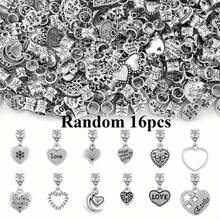 8/16/32/50 pezzi Set di ciondoli a forma di cuore in argento - Ciondoli in lega d'argento anticato, adatti per la realizzazione di gioielli, collane e bracciali