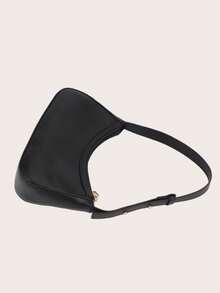 1pc Girls' Mirrored Silver Handbag, Shiny Reflective Leather Underarm Bag - Black - View 5