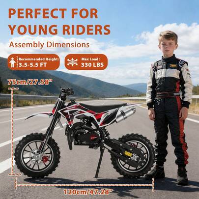 49cc 2-Stroke Kids Dirt Bike, Gas Power Motocross, Off Road Mini Motorcycle, Children Pocket Motorbike With Front Rear Disc Brakes, Pull Start