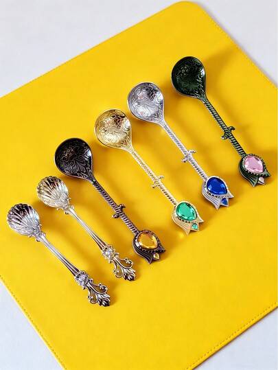 1/2/5 Pieces Of Zinc Alloy Coffee Spoon, Retro Exquisite Bird's Nest Spoon, Golden Mixing Spoon, Dessert Spoon, Ice Cream Seasoning Spoon