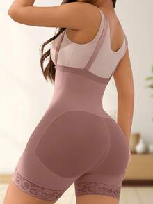 1 قطعة شورت تشكيل الجسم للنساء ذو خصر عالي، مع إغلاق بثلاثة أزرار لتحكم في البطن ورفع الأرداف، ذو مرونة عالية لشد الخصر، بلون أحادي، مناسب للعديد من المناسبات