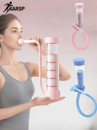 1个可调节呼吸训练器（面部和腹部肌肉训练）- 粉色/蓝色 | 核心肌群、腹部和盆底肌锻炼器材 | 便携式家用健身工具，呼吸哑铃