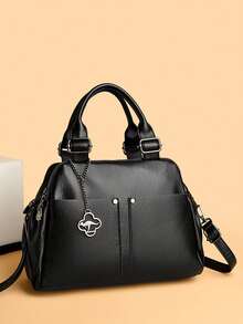 正品品牌软皮女士手提包，奢华设计师单肩包，新款经典高品质女士斜挎包 - 黑色 - 查看 3