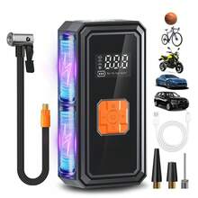 Portable Air Compressor With Digital Pressure Gauge, 150PSI Rechargeable Battery, LED Light, Wireless Tire Inflator Pump For Car, Motorcycle, Bicycle, Black, Compact Design, Durable Structure, USB Type-C, 1500mAh Battery