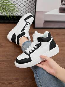 Women's Black & White High-Top Sneakers - Comfortable, Lightweight, Versatile Casual Shoes | High-Top Sneakers | Lightweight Athletic Shoes, Unisex - Black and White - View 2