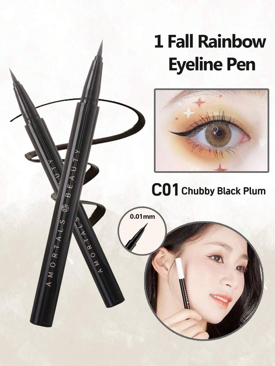 Amortals Eyeliner Pen Black 0.01mm Ultra-Fine Waterproof Sweatproof Smudge-Proof Long-Lasting Pigmented Skin-Friendly Gentle Quick-Drying Matte Smooth & Fluid Tip Suitable For Travel Christmas Halloween Thanksgiving Valentine's Day Holiday Gifts Party