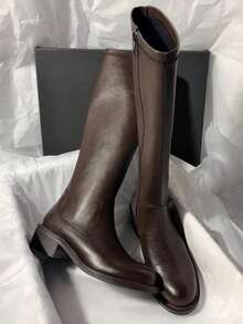 2025新款真皮高筒弹力靴，秋冬款，中筒靴，经典款，秋季百搭中跟过膝厚底骑马靴，女士派对靴