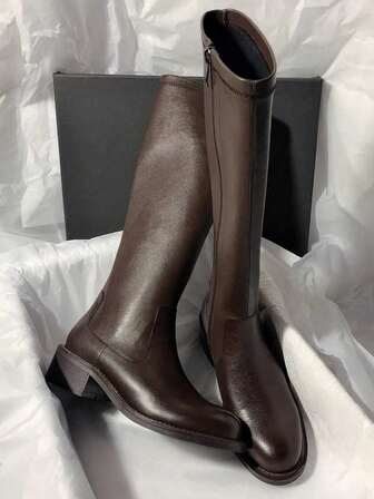 2025 New Arrival Leather Tall Elastic Boots, Fall, Winter, Mid-Calf Boots, Classic Boots, Autumn, Mid-Heel Versatile Over-The-Knee Thick Sole Riding Boots For Women,Party