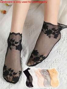 5 Pairs Ladies' Lace Socks,Summer Mesh Hollow Socks,Women's Sports Transparent Lace Socks - Solid Color - View 5