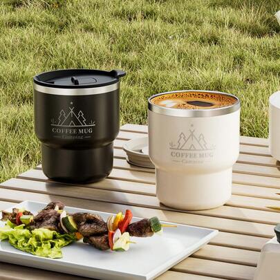 1 كوب قهوة من الفولاذ المقاوم للصدأ 304 سعة 400 مل مع غطاء، كوب ماء مزدوج الطبقة معزول، كوب شرب كبير السعة ذو جدار مزدوج محمول، كوب قابل لإعادة الاستخدام مقاوم للحرارة والبرودة للشاي والحليب والقهوة، وعاء شرب متين مناسب لاستخدام الطلاب والبالغين في المدرسة والمكتب والتخييم والنزهات والسفر