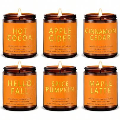 Fall Candles, Scented Soy Candles Set - 7Oz * 6 Pack, HolidayBirthday Gifts Women Men, Autumn Scents Of Hello FallSpice Pumpkin CiderHot CocoaCinnamon CedarMaple Latte