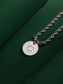 1件装时尚嘻哈风不锈钢26字母A-Z吊坠，搭配不锈钢扭链项链，适合男士日常佩戴 - 銀色 - 查看 15