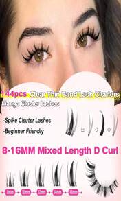 Wiwoseo Natural Lash Clusters Wispy Eyelash Clusters Natural Cluster Eyelash Extensions Pesta?As Postizas Naturales Wispy Lash Clusters Thin Invisible Band Lashes Clusters For Beginners (10-14MM) - ColorL - 查看 5