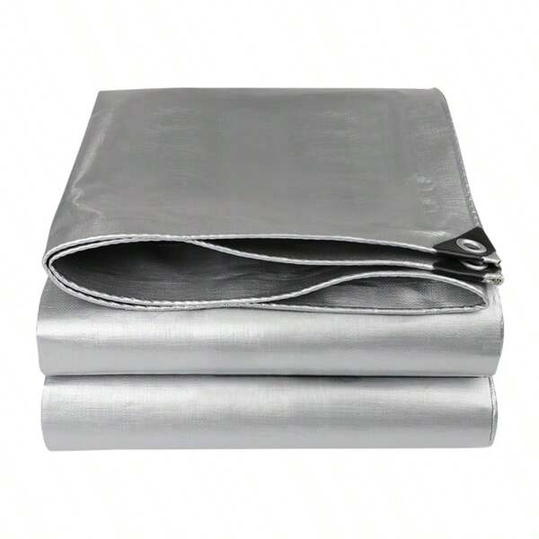 Lona impermeable de uso pesado, cubierta impermeable de polietileno de múltiples usos con ojales metálicos y bordes reforzados, para lluvia de emergencia, muebles de patio, techos, campamento, automoción, piscinas, color plateado