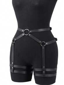 Leather Thigh Garter Belt Leg Harness Y2K Leg Garters For Thigh Valentine's Day Gift Women's Body Shaping Accessories - 黑色 - 查看 3