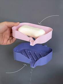 1 Stück Kunststoff Doppelschicht Seifenhalter, Wandmontage ohne Bohren, Abtropfschale für Seife, abnehmbar mit Selbstklebend, für Küche, Badezimmer, Toilette