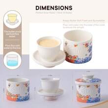 TEATALK Garrilla de mantequilla de cerámica francesa para mantequilla untable y mantequilla con tapa para encimera soporte de mantequilla para regalo de cocina en el hogar soporte de mantequilla - Blancoycolorido - Ver 5