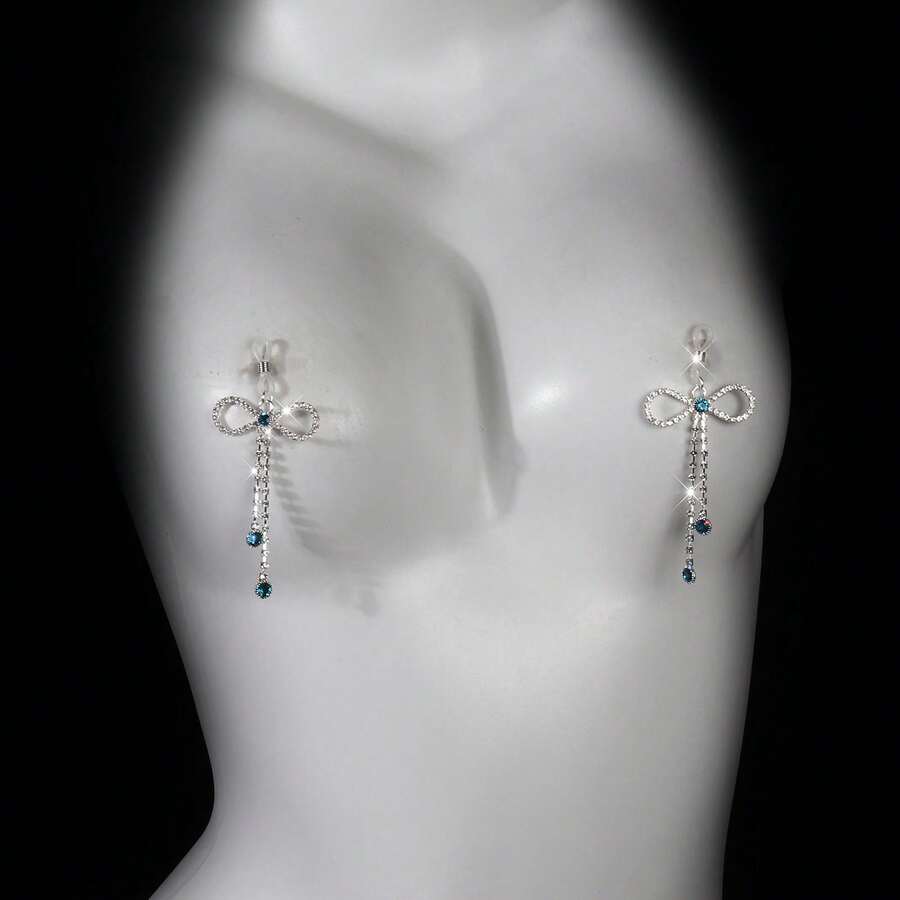 2pcs New Luxury Bow Tassel Chest Decor Pendant, European & American Fashion Nipple Ring, Nipple Piercing-Free Party Intimate Accessory