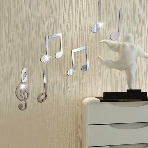 Set de 6 pegatinas de pared acrílicas 3D con notas musicales, decoración DIY para sala de música, sala de piano, vinilos decorativos para espejo de sala de estar