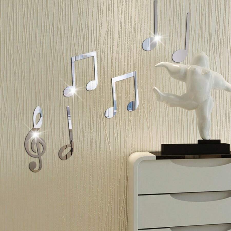 6pcs/Set Music Note Acrylic 3D Wall Stickers, DIY Music Room Decor, Piano Room, Living Room Mirror Wall Decals - Multicolor - View 1
