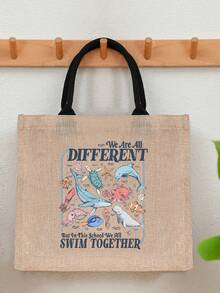 1 Pc We Are All Different Swim Together Pattern Shopping Large Beach Bag Monogrammed Gift Tote Bag For Women, Travel Gift For Man Woman Teacher Appreciation Gift