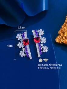 1 Pair Symmetrical Purple And Rose Red Cubic Zirconia Luxury Gorgeous Dangle Drop Long Pageant Earrings For Women Festival Jewelry