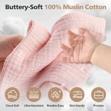 Baby Washcloths,Muslin Burp Cloths Towels For Newborns,Absorbent Cotton Bath Face Towel ,5 Pack, 12x12 Inches (Rosy Embrace) - Nhiều màu - Xem 2