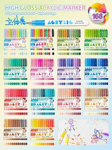 Guangna 168 Color Acrylic Paint Marker Set (14 Color Themes), Vibrant Fluorescent Ink, 360° Floating Ball Head For Smooth 3D Effects - Waterproof, Lightfast, High Opacity And Large Ink Capacity, Student Art Markers, Stackable Colors And Ink Lock - Multicolor - View 13