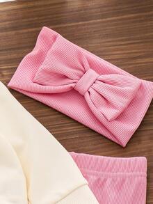 2 件女婴休闲简约“DADDY'S GIRL”字母刺绣运动衫和紧身裤套装，春秋 - 粉色 - 查看 9