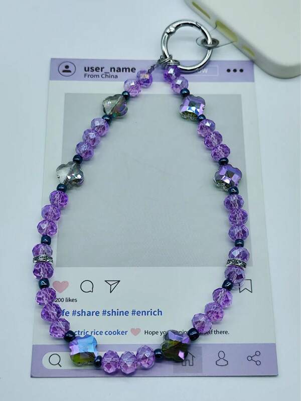 1pc Elegant Beaded Flower Charm, Short Lanyard For Phone, Camera, Bag, Key Chain, Shiny Crystal
