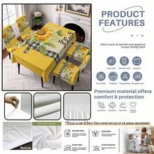2/4/6/5/7 Pcs Sunflower Plaid Yellow Tablecloth And Chair Cover Set, 4 Pcs (4 Chair Covers), 6 Pcs (6 Chair Covers), 5 Pcs (1 Tablecloth + 4 Chair Covers), 7 Pcs (1 Tablecloth + 6 Chair Covers), Suitable For Indoor/Outdoor, Home Gatherings, Holiday Table & Chair Decor, Reusable - Multicolor - View 3