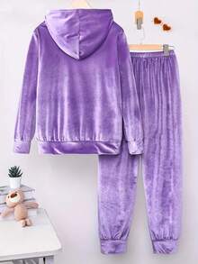 Women's Plus Size Solid Color Elegant Casual Hooded Sweatshirt 2-Piece Set - Purple - View 2