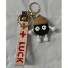 1 pieza Lindo llavero de bola de carbón de dibujos animados, colgante de muñeco de peluche creativo, accesorio para bolso, regalo de pareja, accesorio popular