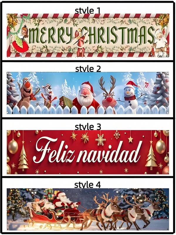 1 pieza Decoración de bandera colorida para Navidad, invierno y Año Nuevo, de varios tamaños y usos, adecuada para el porche de la granja, la decoración del patio, sin necesidad de electricidad, bandera colgante de poliéster duradera para interiores/exteriores, ideal para reuniones festivas, iglesia y decoración navideña, colores vibrantes, con agujeros y cuerdas para una fácil instalación, plana en 2D, decoración navideña esencial