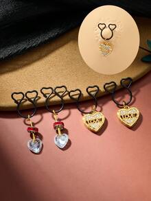 1 Pair Fake Nipple Rings,Fake Nipple Piercings,Faux Nipple Piercing,Nipple Rings Non Piercing Jewelry Dangles With Heart Heart, Black Color Valentine Gift - Multicolor - View 1