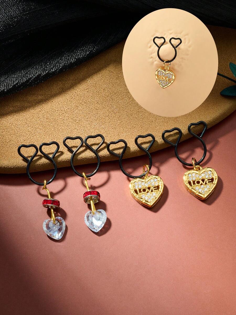 1 Pair Fake Nipple Rings,Fake Nipple Piercings,Faux Nipple Piercing,Nipple Rings Non Piercing Jewelry Dangles With Heart Heart, Black Color Valentine Gift - Multicolor - View 1