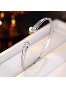 Brățară la modă pentru femei, încrustată cu pietre sintetice de zirconiu, design rafinat, bijuterie (fără cutie)