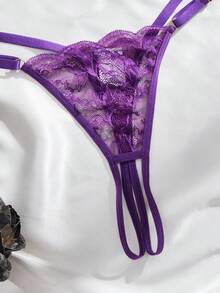 2pcs/Set Women Sexy Lace Patchwork Lingerie Set, Sheer Underwear