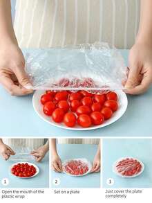 100/200 buc Pungi pentru conservarea alimentelor, Folie alimentară transparentă, Husă anti-praf pentru alimente, Pungi elastice reutilizabile pentru conservarea alimentelor și fructelor