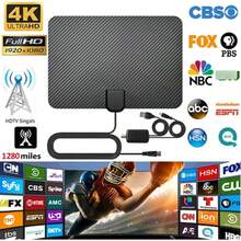 Antena digital interna HDTV Cabo 3,3 m, interna, antena de TV digital HD amplificada, amplificador de antena de TV, alcance de até 80 milhas, suporta amplificador de sinal 4K 1080P - Preto - Visão 2