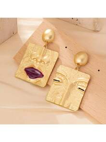 1 Pair Minimalist Fashion Elegant Versatile European & American Style Abstract Human Head Design Stud Earrings Jewelry For Women - Purple - View 3