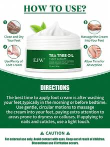 Crema de pies con aceite de árbol de té - Reparación profunda para talones y pies secos y agrietados - Aumenta instantáneamente la hidratación de la piel, suaviza los callos ásperos - Crema hidratante para los pies