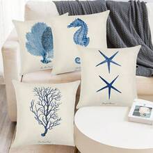 Juego de 4 Cojines Decorativos Sala, Fundas para Cojines de Sala de 45x45cm, Fundas para Cojines con Cierre de Cremallera Oculto, Algodón de Lino, para Cama () - Azul - Ver 4