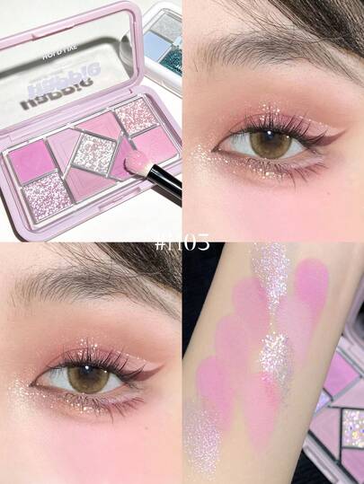  HOLD LIVE Mini Pink Frame 9-Color Eyeshadow Palette, Glass Sugar Paper Pearls, Matte Blush, Sensual Blue Eyeshadow