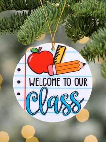1pc 2D Flat, Christmas Teacher Decor, Teacher Pencil, Ruler, Book, Round Acrylic Pendant Ornaments, Christmas Wall Decoration, Window Hanging Memorial Gifts Decoration, Christmas Tree Hanging Ornament, Gift For Teachers
