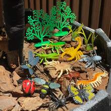 16pcs Insect Model Set, Includes 12 Insect Plush Toys - Dragonfly, Scorpion, Mantis, Ladybug, Centipede And Tree Models, Suitable For Science Learning Educational Toys, Ideal For Holiday And Party Gifts